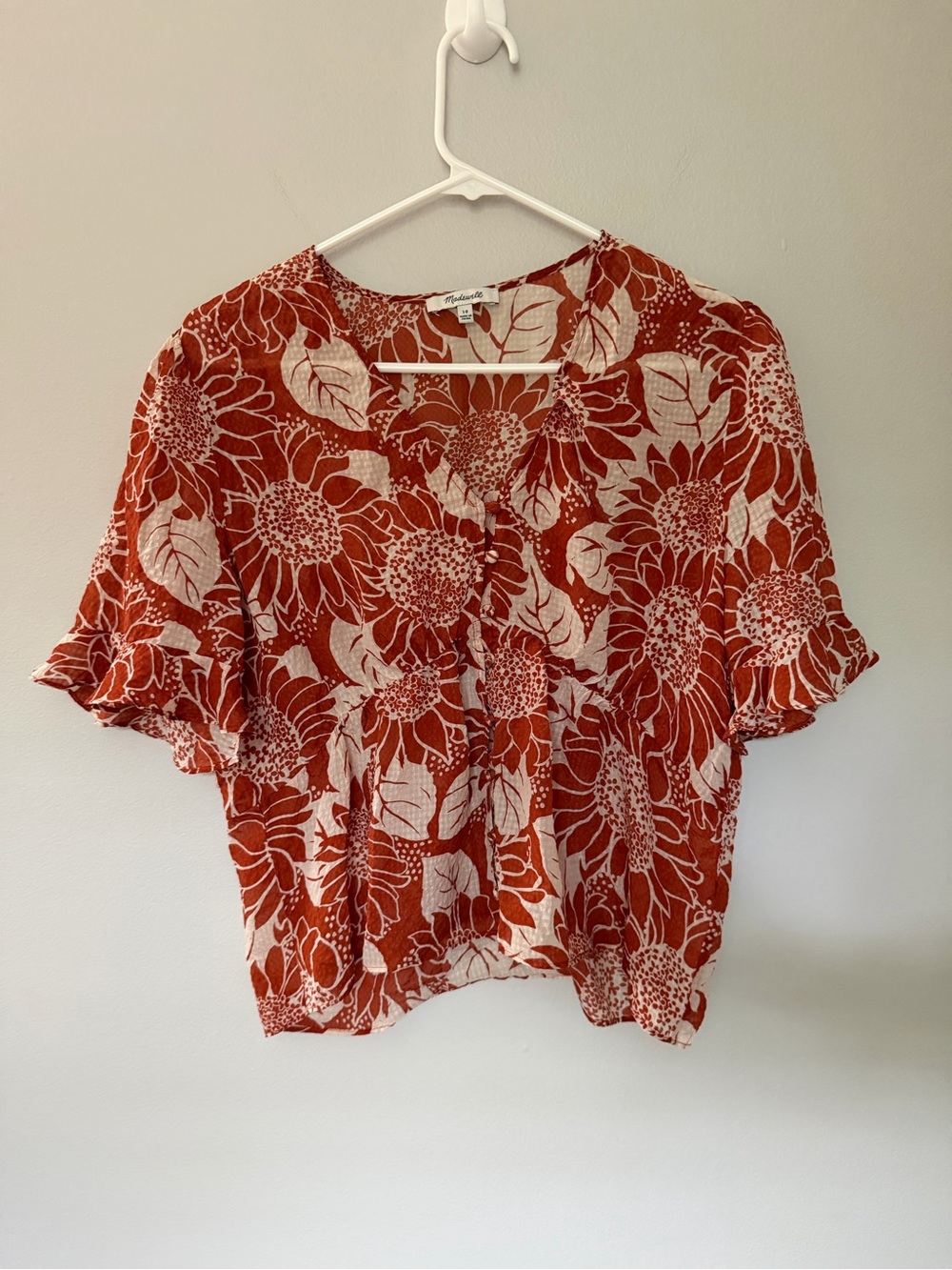 Madewell Silk Journal Keyhole Sleeve Top in Sunflower Season Size 10
